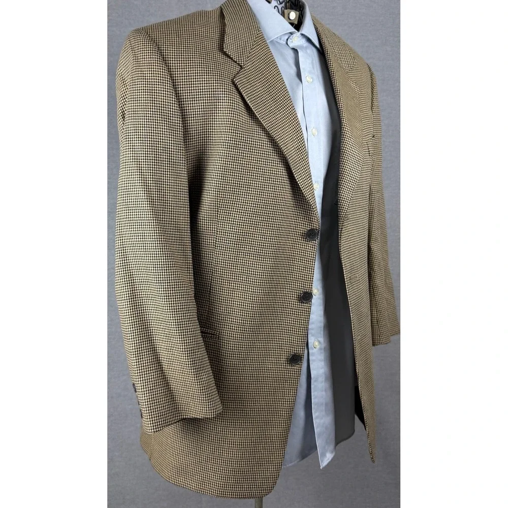 Fleet's Philadelphia Vintage Bespoke Houndstooth Blazer Tan Black 42L Sport Coat